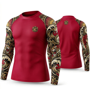 Maxcorners Personalized Traditional Tattoo Crimson Shirt with Decorative Floral Sleeves 3D All Over Printed Shirts, Best Gifts for Tattoo Lovers