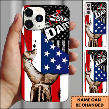Maxcorners Darts USA Flag Power Fist Personalized Name 3D Phone Case