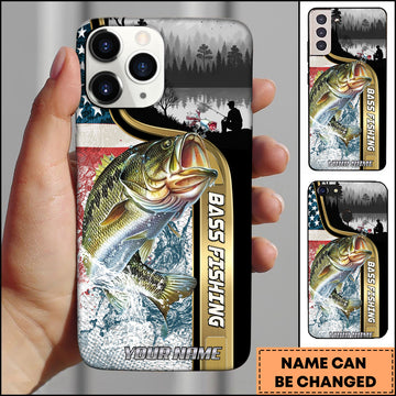 Maxcorners Bass Fishing American Lake Landscape Personalized Name 3D Phone Case