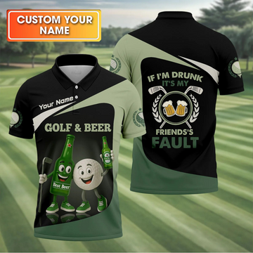 Maxcorners Funny Beer And Golf Custom Golf Polos For Men, Mens Golf Gift, Golfing Apparel, Gift For Golfers LM2406