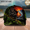 Maxcorners Fishing Reaper Sunset Green Honeycomb Personalized Name 3D Cap (12 Fish Species)