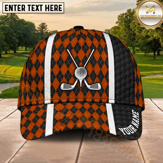 Maxcorners Golf Argyle Crossed Clubs Ball Emblem Personalized Name 3D Classic Cap