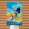 Maxcorners Marlin Fishing Ocean Jump Sunset Illustration Personalized Name 3D Poster