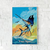 Maxcorners Marlin Fishing Ocean Jump Sunset Illustration Personalized Name 3D Poster