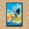 Maxcorners Marlin Fishing Ocean Jump Sunset Illustration Personalized Name 3D Poster