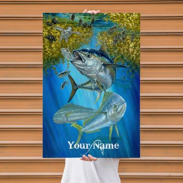 Maxcorners Tuna Fishing Underwater Action Illustration Personalized Name 3D Poster