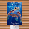 Maxcorners Sea Turtle Fishing Ocean Depth Illustration Personalized Name 3D Poster