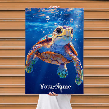 Maxcorners Sea Turtle Fishing Ocean Depth Illustration Personalized Name 3D Poster