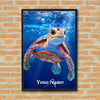 Maxcorners Sea Turtle Fishing Ocean Depth Illustration Personalized Name 3D Poster