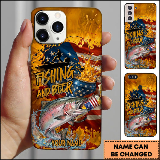 Maxcorners Fishing Phone Case And Beer Golden Splash Design Personalized Name 3D Phone Case (10 Fish Species)