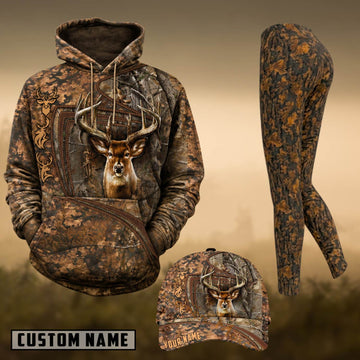 Maxcorners Hunting Whitetail Deer Rustic Forest Camo Personalized 3D Combo Hoodie, Legging Set & Cap