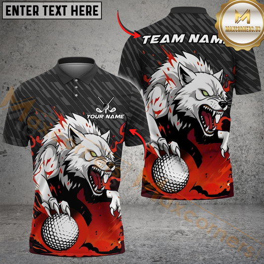 Maxcorners Golf Fierce Wolf Design Personalized Name, Team Name 3D Shirt (4 Colors)