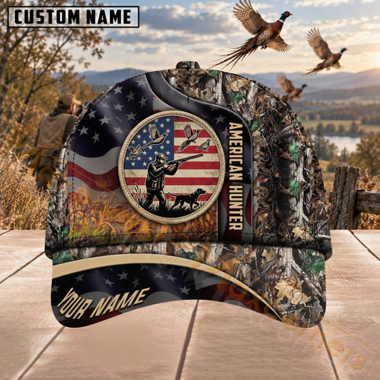 Maxcorners Upland Bird Hunting Camo Patriotic Hunter Emblem Personalized Name 3D Cap