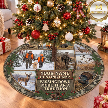 Maxcorners Hunting Father Child Camp Tradition Personalized Name 3D Christmas Tree Skirt