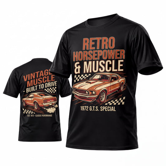 Maxcorners Personalized Car Classic Muscle Car 3D T-Shirt – Black Retro Horsepower and Muscle Orange Classic Car