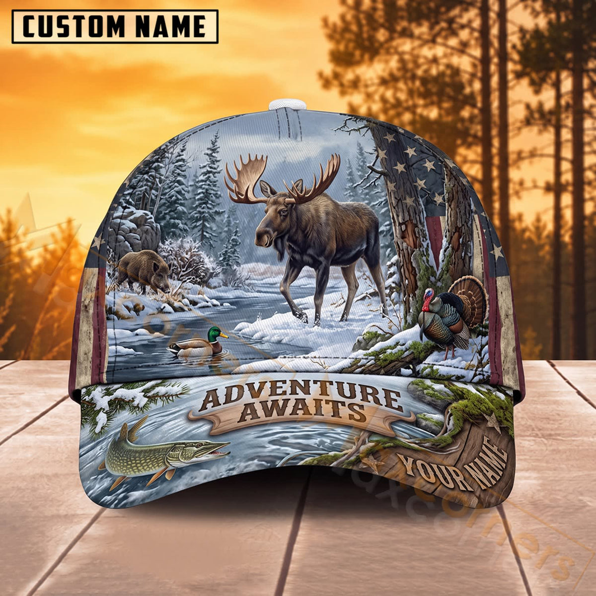 Maxcorners Elk Hunting Snow Wilderness Adventure Awaits Personalized Name 3D Cap