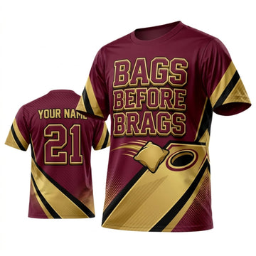 Maxcorners Cornhole Bags Before Brags Maroon Gold Personalized Name 3D Unisex Shirt
