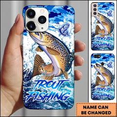 Maxcorners Trout Fishing Blue Ocean Splash Art Personalized Name 3D Phone Case
