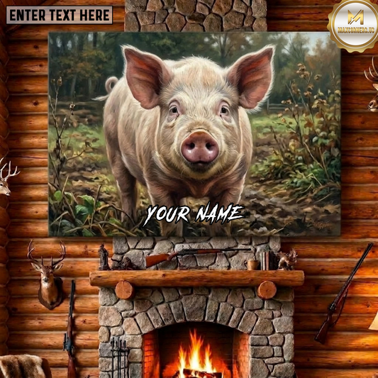 Maxcorners Hog Hunting Domestic Pig Farm Field Wildlife Portrait Canvas Wall Art
