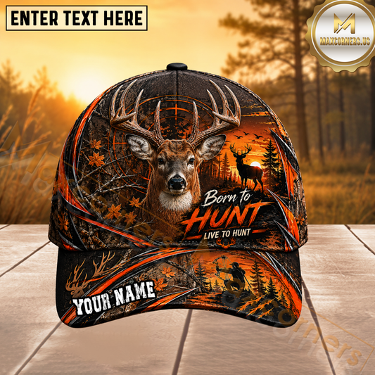 Maxcorners Deer Hunting Born To Hunt Orange Personalized 3D Cap