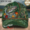 Maxcorners Fishing Green Camo Autumn Leaves Rope Personalized 3D Cap (12 Fish Species)
