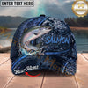 Maxcorners Fishing Water Splash Dark Scale Personalized Name 3D Cap (12 Fish Species)
