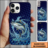 Maxcorners Fishing Phone Case Water Ring Splash Dark Blue Scale Background Personalized Name Phone Case (8 Fish Species)