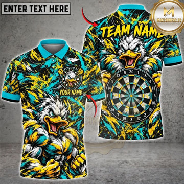 Maxcorners Darts Muscular Duck Mascot Target Board Camo Splatter Graphic Multicolor Customized Name, Team Name 3D Shirts