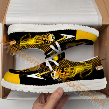 Maxcorners Billiard Ball 9 Yellow Lightning Personalized Name Canvas Loafer Shoes