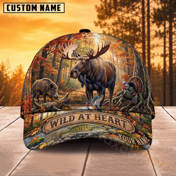 Maxcorners Bear Hunting Forest Landscape Wild At Heart Personalized Name 3D Cap