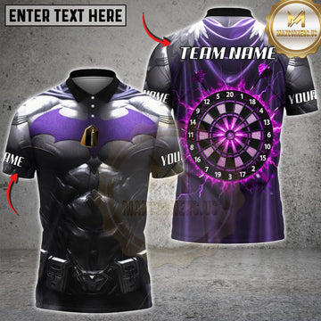 Maxcorners Darts Black Purple Muscular Armor Neon Dartboard Personalized Name 3D Unisex Shirt