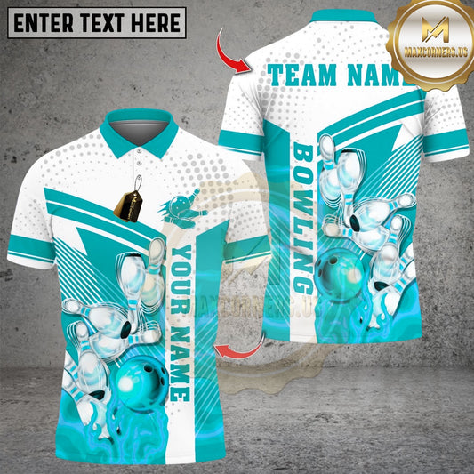 Maxcorners Bowling Ball And Pins Flaming Multicolor Customized Name, Team Name 3D Shirt