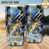 Maxcorners Fishing Tumbler Navy Gold Brush Splatter Design Personalized Name Tumbler (13 Species)
