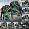 Maxcorners Fishing Honeycomb Water Personalized Name, Team Name Long Sleeve Shirt (9 Fish Species)