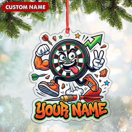 Maxcorners Darts Lover Cheerful Target Board Mascot, Peace Sign, Sneakers Personalized Name Ornament 2D Flat