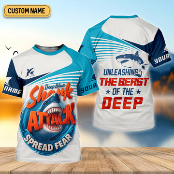 Maxcorners Deep Blue Shark Attack, Unleashing The Beast Of The Deep Fishing UPF Shirts, Mens Fishing Shirts Long Sleeve