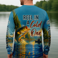 Maxcorners Reel In A Cold One Bass Light Beer And Fishing SPF Shirt, Funny Fishing Shirt, Fishing Shirts For Men
