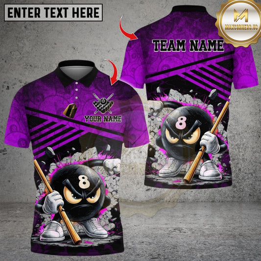 Maxcorners Billiard Angry 8 Ball Pool Cartoon Multicolor Customized Name, Team Name 3D Shirt
