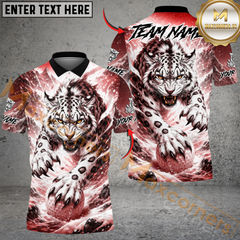 Maxcorner Snow Leopard Golf Polo Shirt Customized Name, Team Name 3D Shirts (4 Colors)