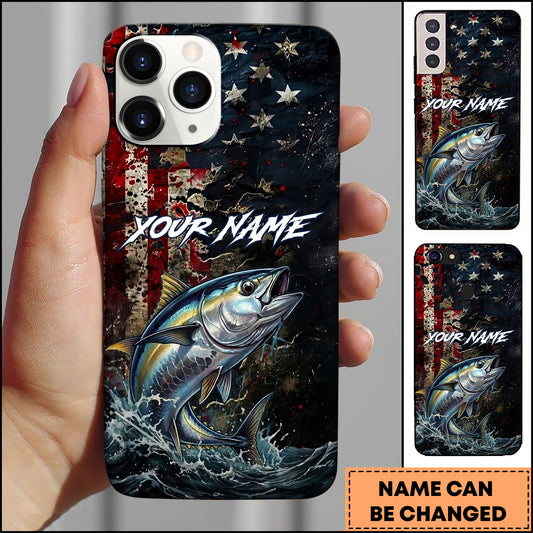Maxcorners Tuna Fishing Phone Case  Vintage USA Flag Grunge Wave Art Personalized Name Phone Case