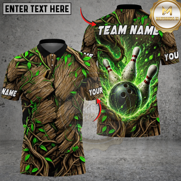 Maxcorners Forest Bowling Wood Vine Glow Bowling Strike Personalized Name 3D Unisex Shirt