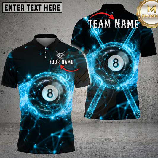Maxcorners Billiards 8 Ball Neon Galaxy Graphic Multicolor Options Personalized Name, Team Name 3D Shirt (4 Colors)