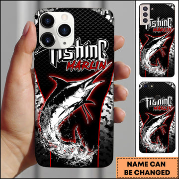 Maxcorners Marlin Fishing Black Red Camo Personalized Name 3D Phone Case