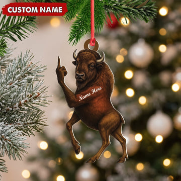 Maxcorners Buffalo Hunting Middle Finger Gesture Wildlife Hunter Gift Customized Name 3D Keychain And Ornament