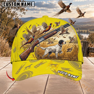 Maxcorners Upland Bird Hunting Yellow Pheasant Hunting Scene Personalized Name 3D Cap