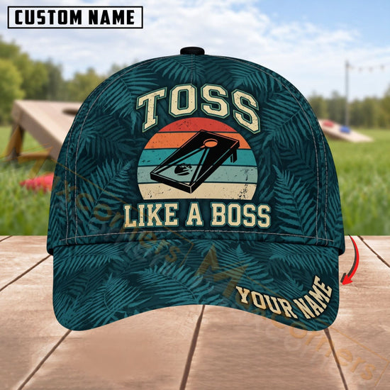 Maxcorners Cornhole Toss Like A Boss Dark Teal Design Personalized Name 3D Cap