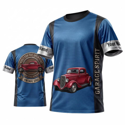 Maxcorners Personalized Car Classic Muscle Car 3D T-Shirt – Blue Gradient Vintage Muscle Car and Classic Road Legend