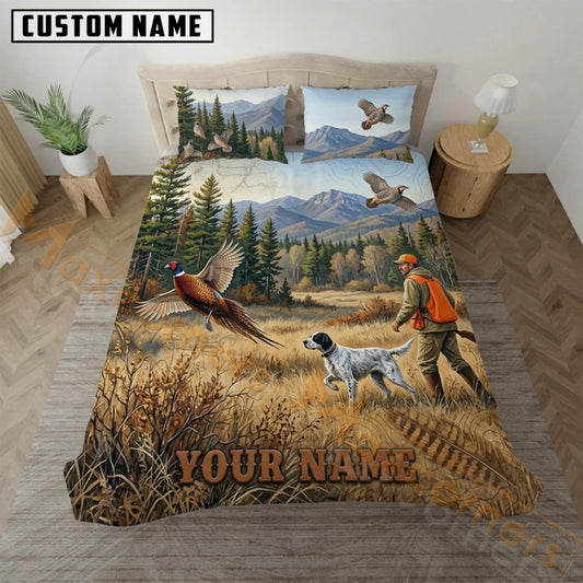 Maxcorners Upland Bird Hunting Mountain Forest Hunter Bedding Set 3D Print Custom Name