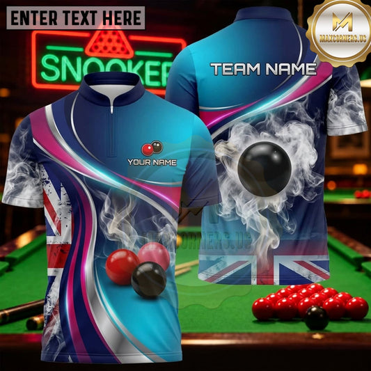 Maxcorners Snooker Teal Red Union Jack Swirl Personalized Name 3D Unisex Shirt