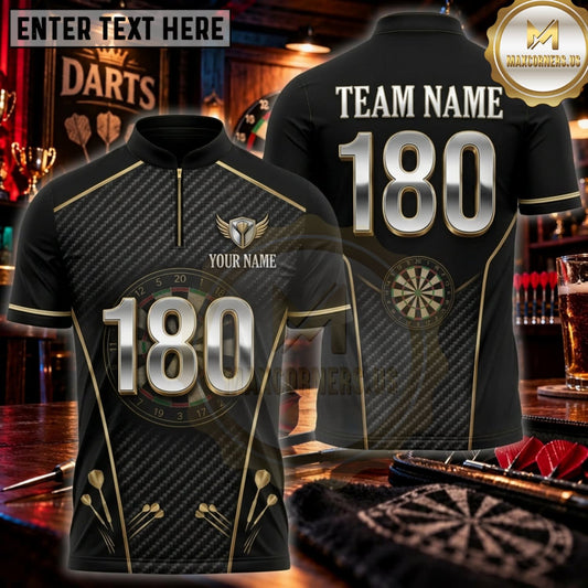 Maxcorners Darts Black Gold 180 Geometric Dart Personalized Name 3D Unisex Shirt